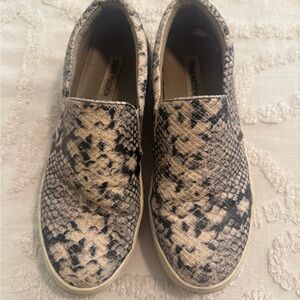 Steve Madden Beige and Black Snake-Print Slip-On Sneakers